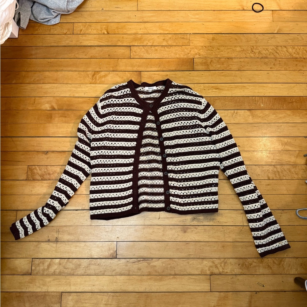 Madewell Brown and Cream Striped Cardigan